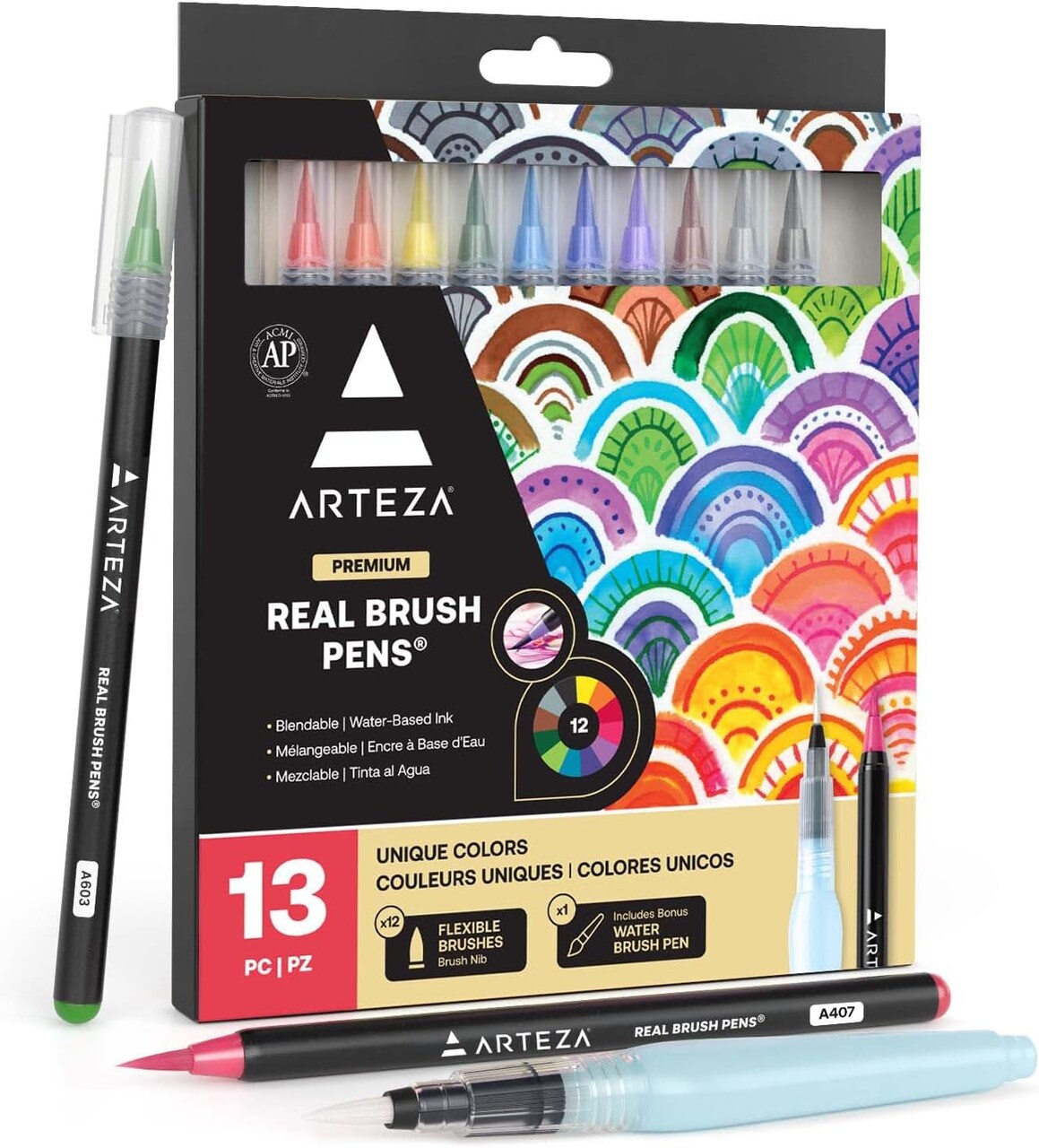 Real Brush Pens Set of 12 Bright Tones Blendable Watercolor